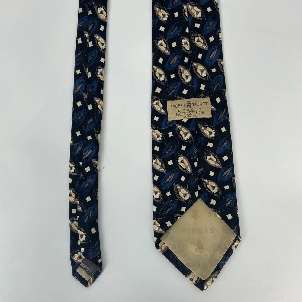 Vintage Robert Talbott Studio Nordstrom Extra Long Silk Tie Black Blue Abstract